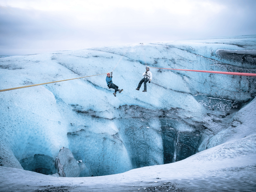 Iceland: Zip Line Tour + Glacier Adventure - Zip line over the moulin: what actually happens during your turns