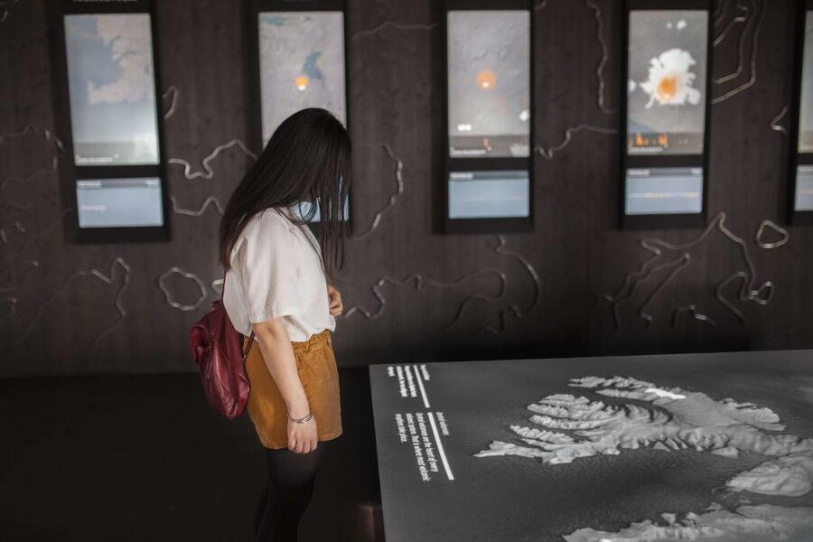 Volcano Exhibition and Cinema - Lava Centre Iceland - Local Volcano section and the observation deck: Eyjafjallajökull, Katla, and Hekla in context